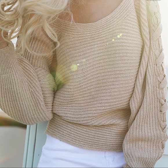 Sweaters - Off Shoulder Cross Braided Loose Knit Sweater